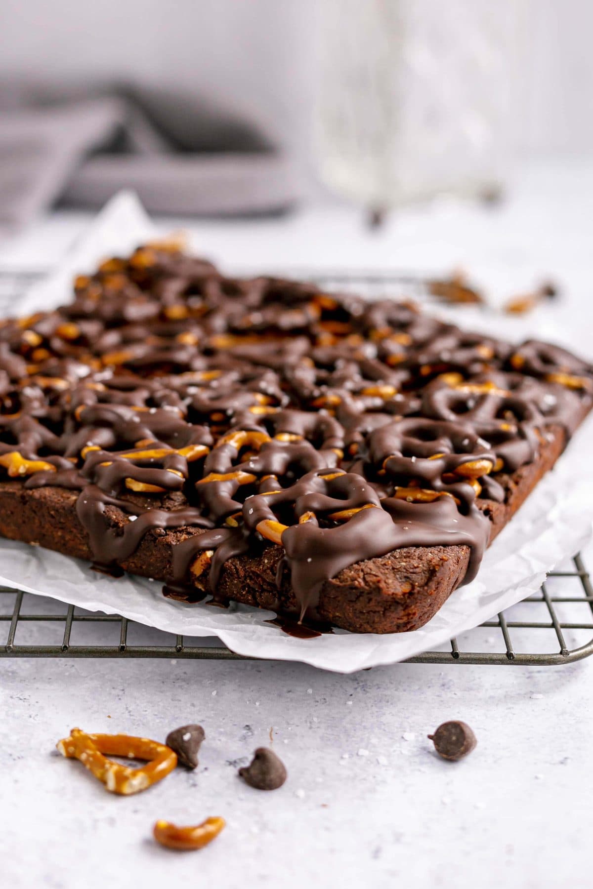 Vegan Chocolate Covered Pretzel Brownies