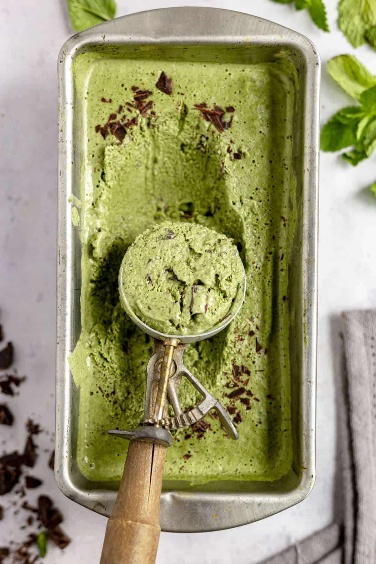 No Churn Vegan Mint Chocolate Chip Ice Cream