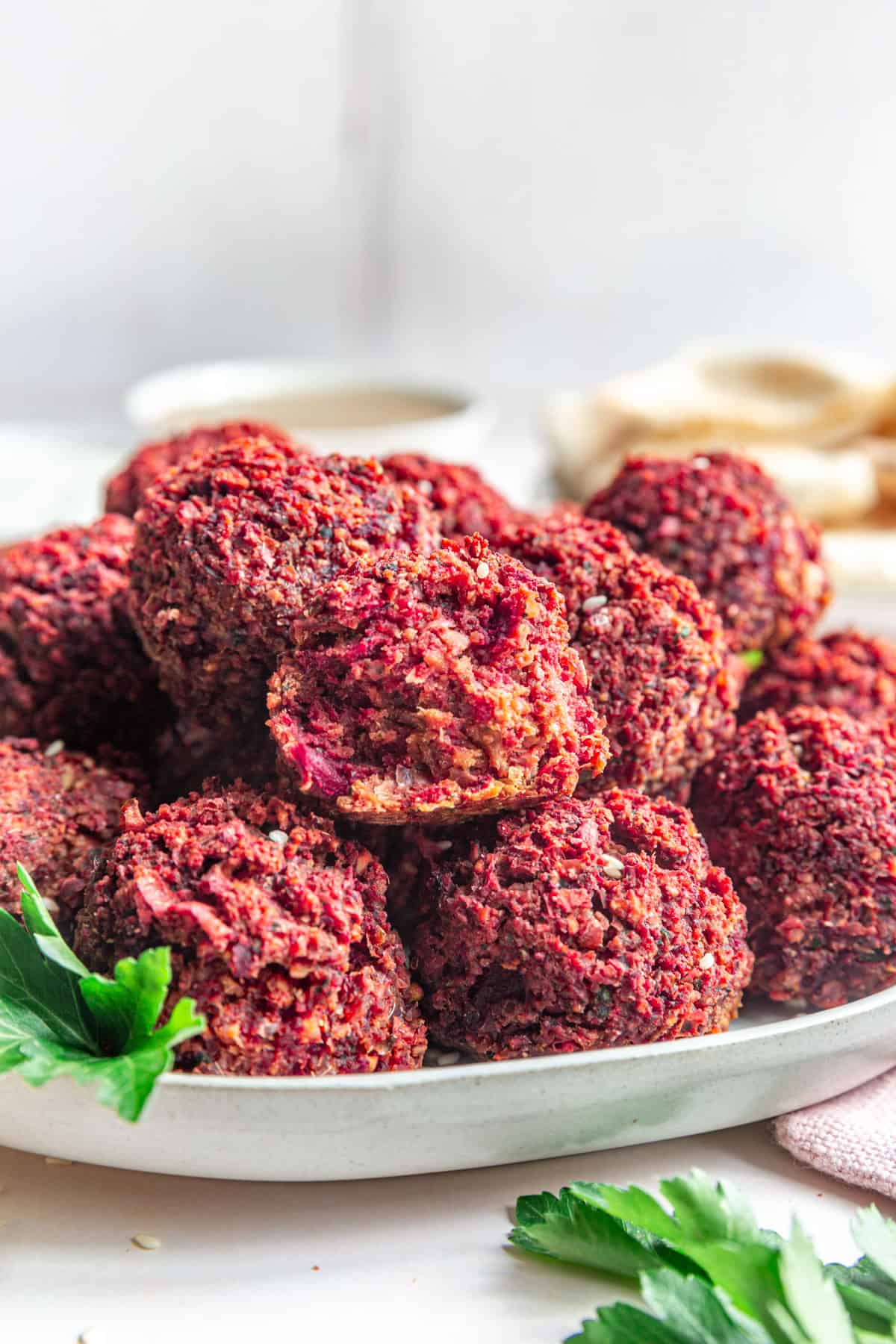 Falafel with a bite taken.