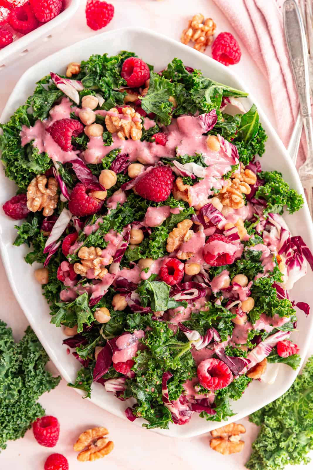 Raspberry Walnut Kale Salad with Raspberry Vinaigrette.