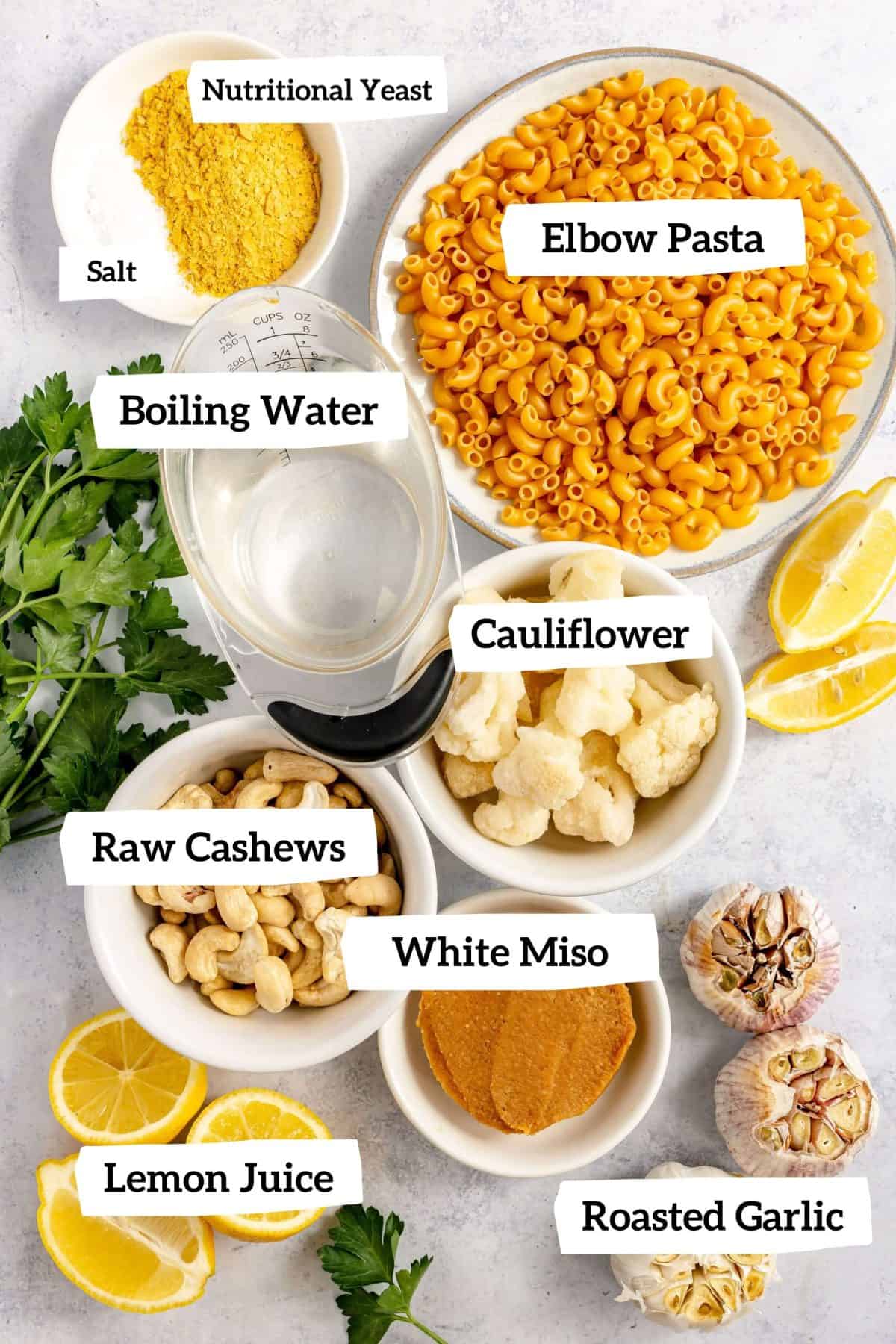 Plant-Based Garlic Mac and Cheese Ingredients