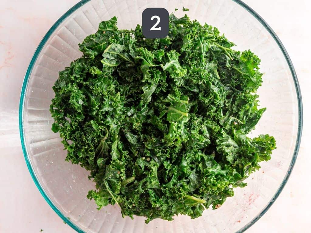 Raspberry Walnut Kale Salad step 2 - massage kale.