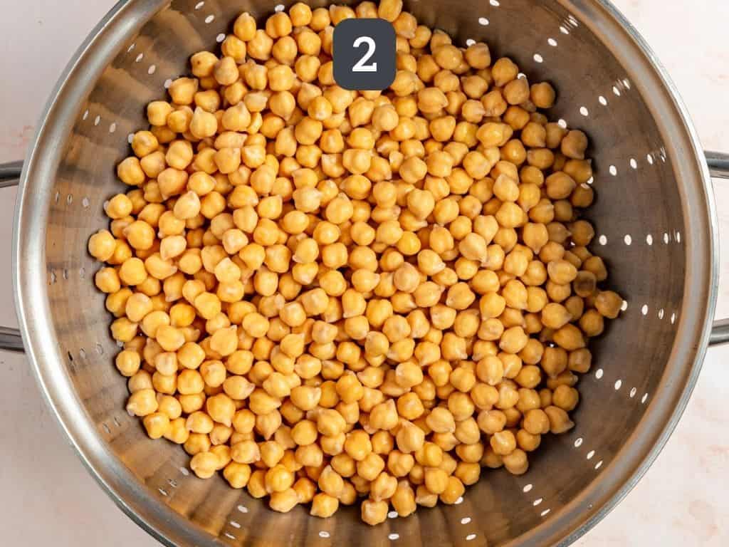Baked Beetroot Falafel Step 2 - drain the chickpeas.