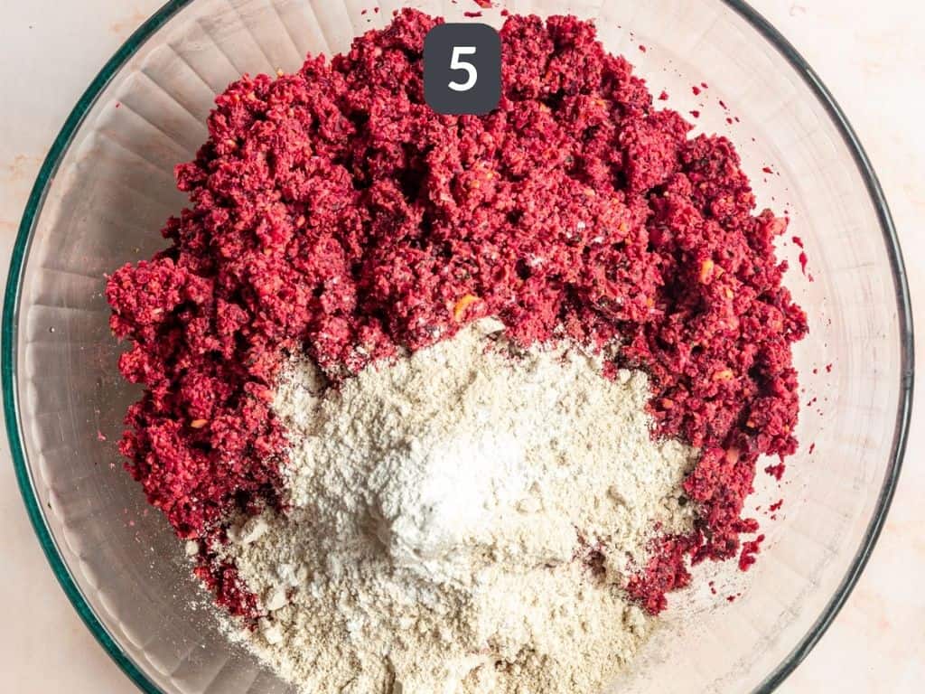 Baked Beetroot Falafel Step 5 - mix in the oat flour.