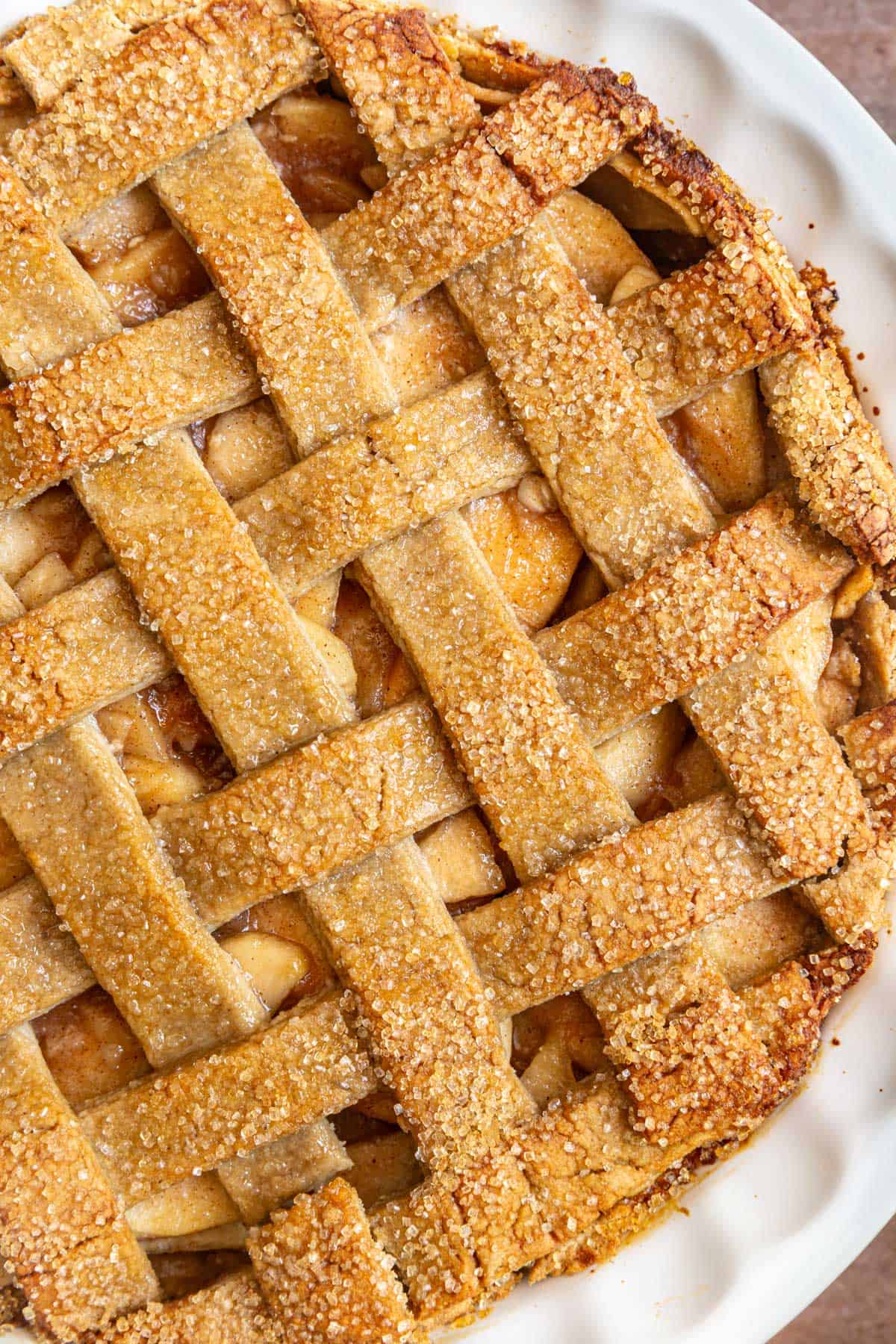 A freshly baked gluten free vegan apple pie.