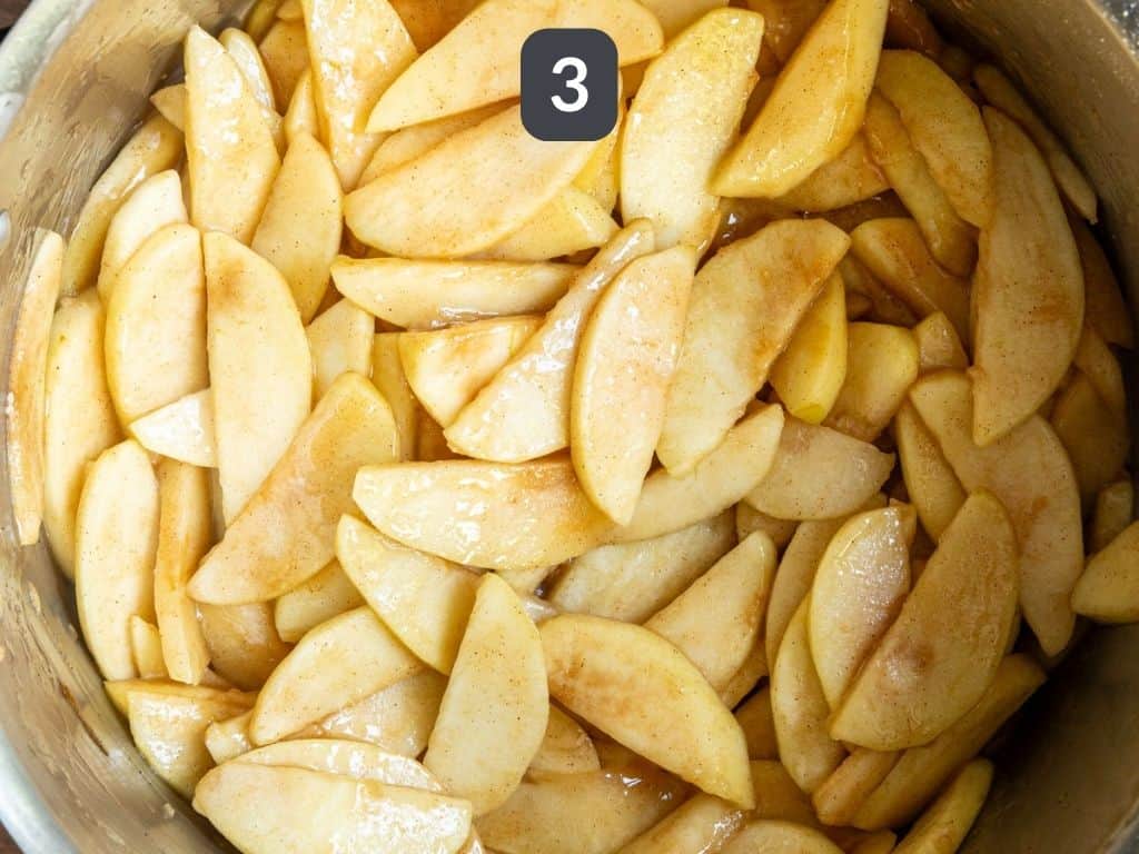 Gluten free vegan apple pie step 3 - cook the apples.