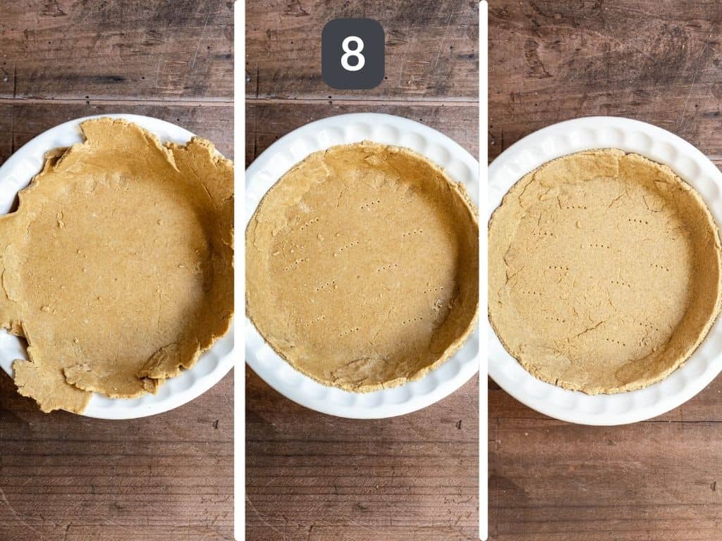 Gluten free vegan apple pie step 8 - press the dough into the pan and bake.