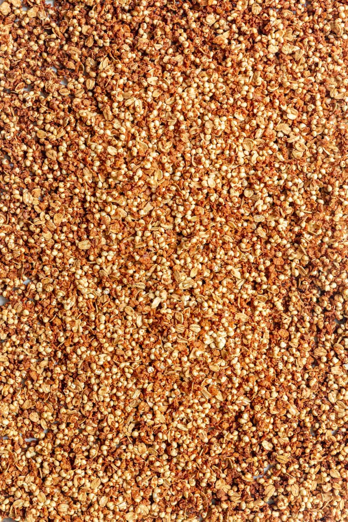 A close up image of the texture of this high protein granola.