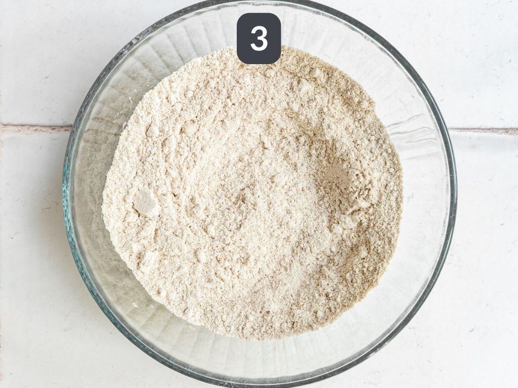 Oat flour waffles step 3 - mix the dry ingredients.