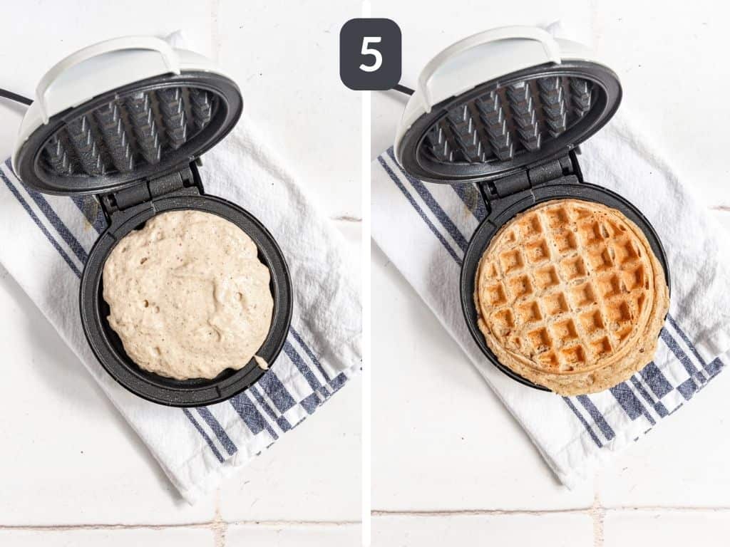 Oat flour waffles step 5 - cook the waffles.