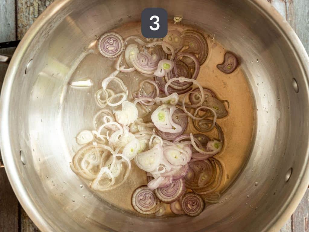 Roasted Garlic and Butternut Squash Risotto Step 3 - sauté the shallots.