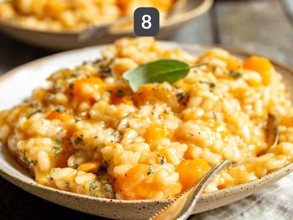 Roasted Garlic and Butternut Squash Risotto Step 8 - serve with a garnish of sage.