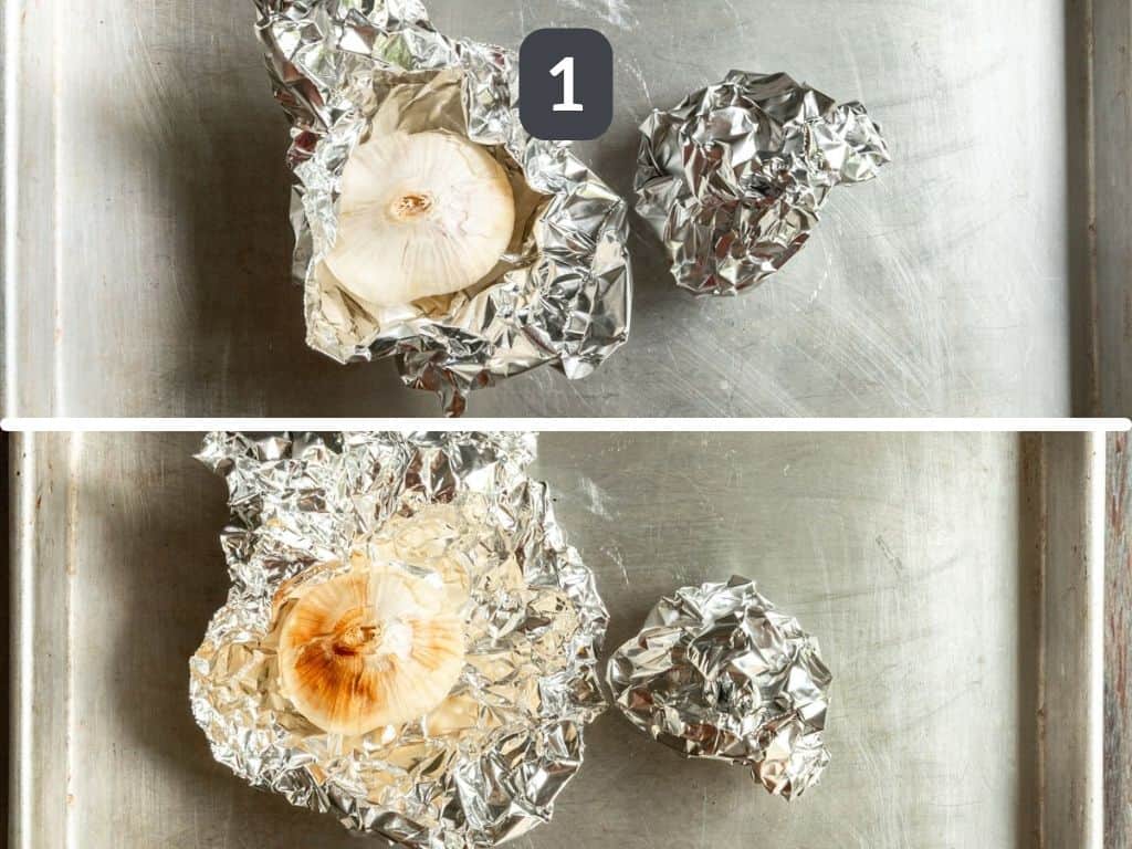 Roasted Garlic and Butternut Squash Risotto Step 1 - roast the garlic.