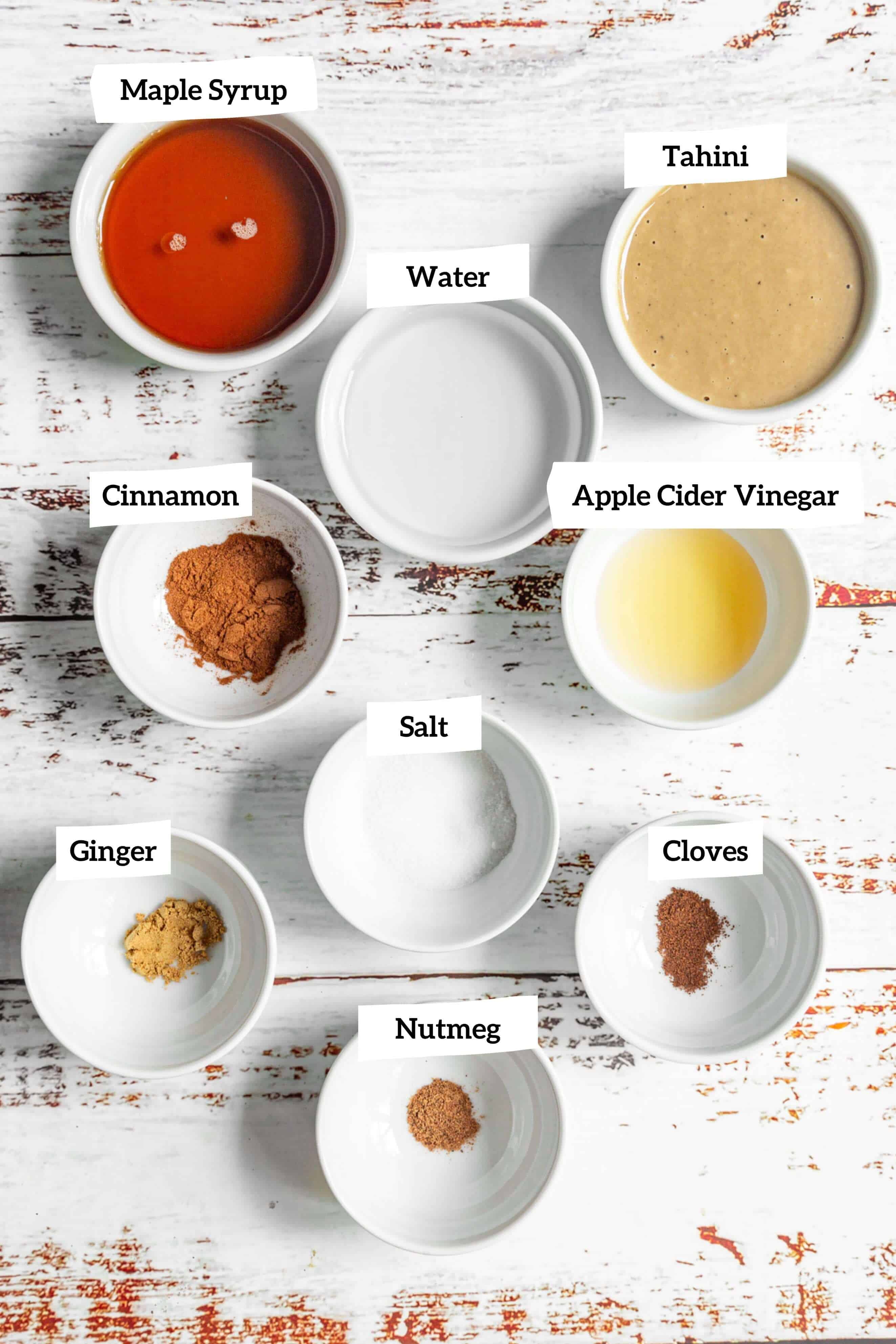 Sheet pan tempeh tahini sauce ingredients.