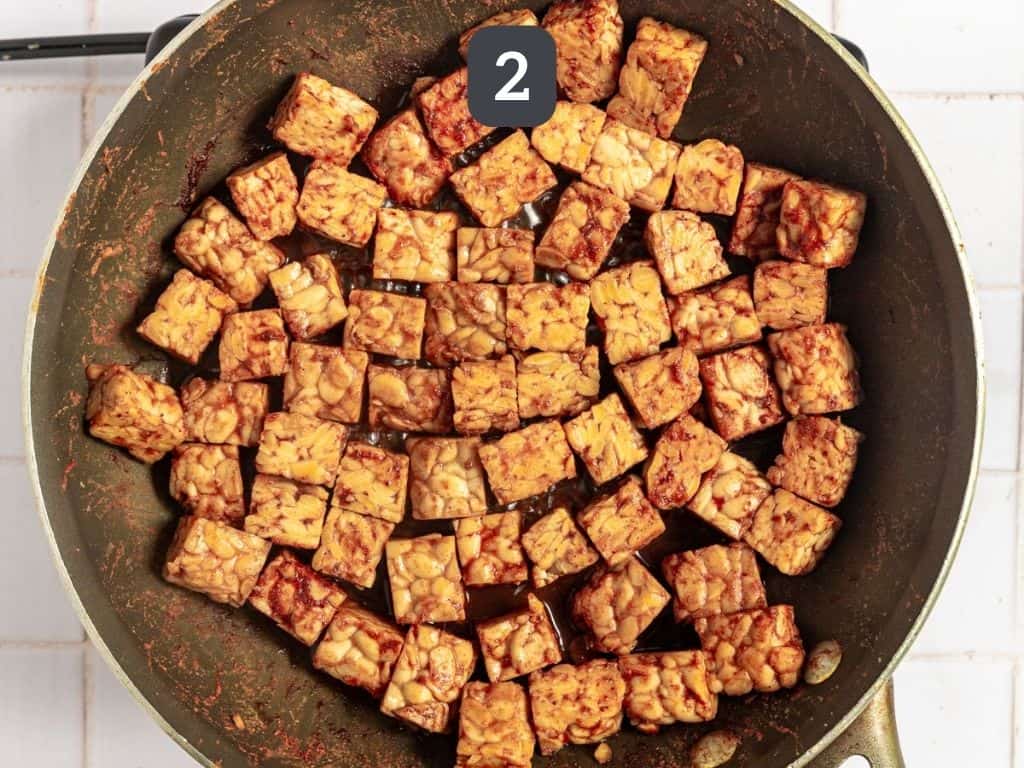 Tempeh burrito bowls step 2 - cook the tempeh