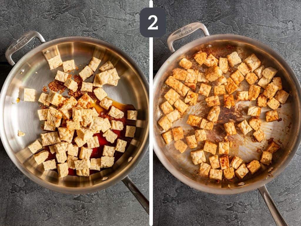 Teriyaki Tempeh Step 2 - cook the tempeh in the sauce.