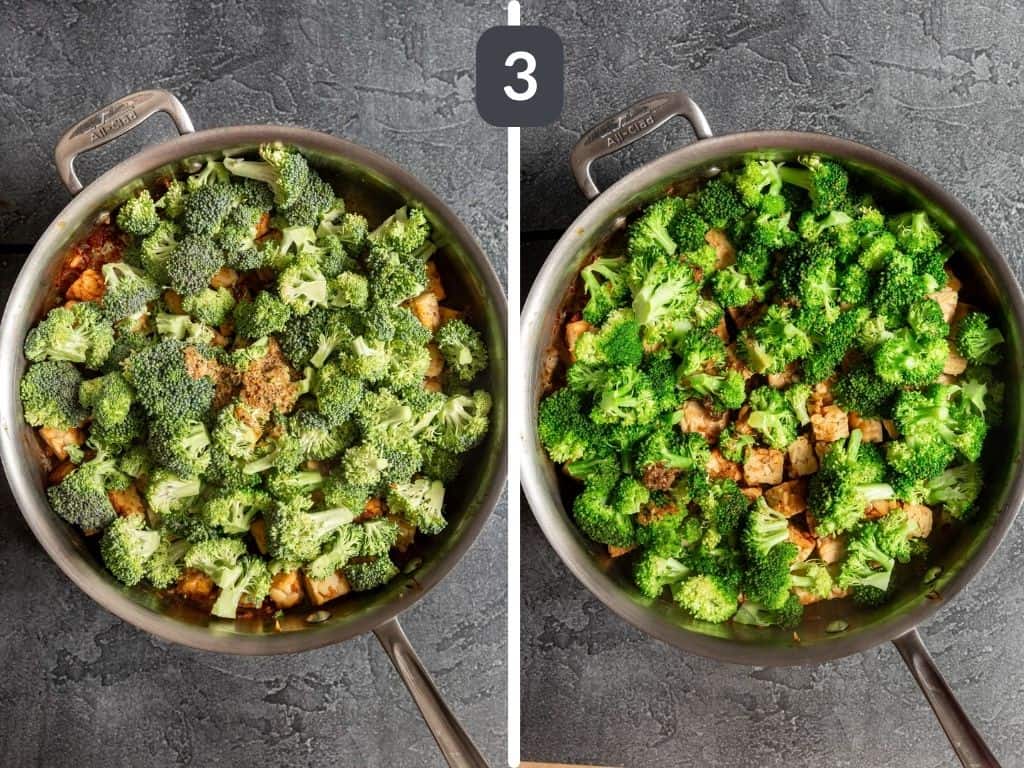 Teriyaki Tempeh Step 3 - add the broccoli.