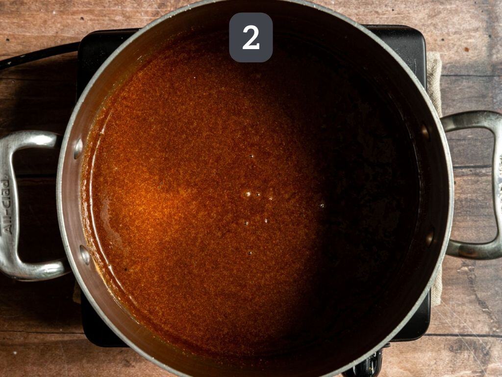 Vegan caramel apples step 2 - heat the caramel ingredients.