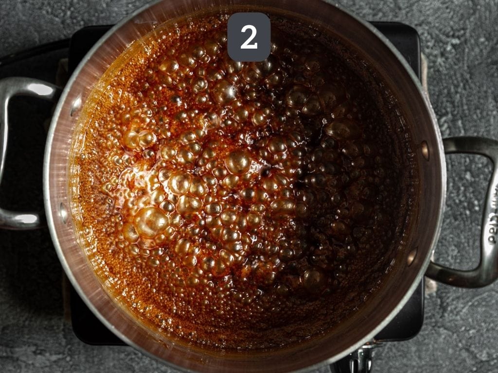 Homemade Vegan Caramel Step 2 - bring to a simmer.