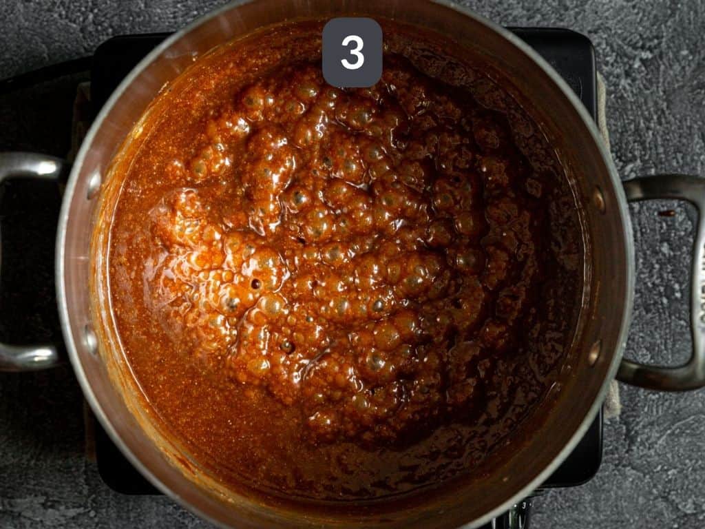Homemade Vegan Caramel Step 3 - add the nut butter and simmer again.