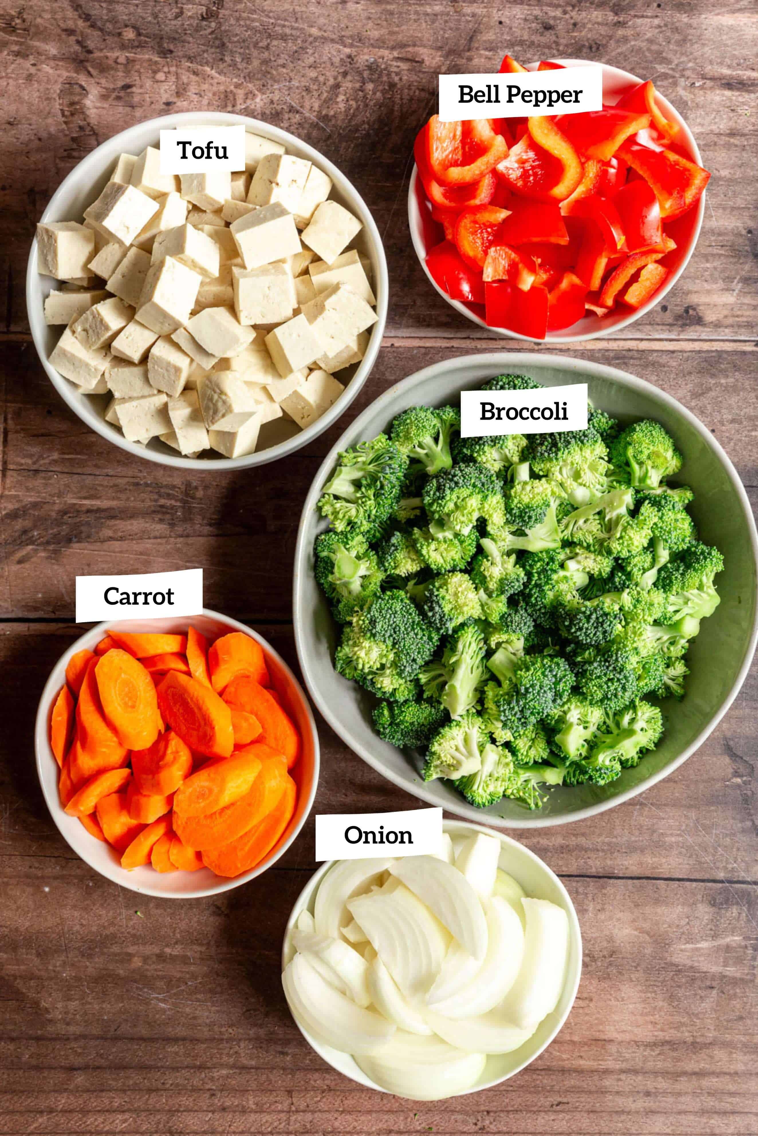 Orange tofu vegetables and tofu ingredients.