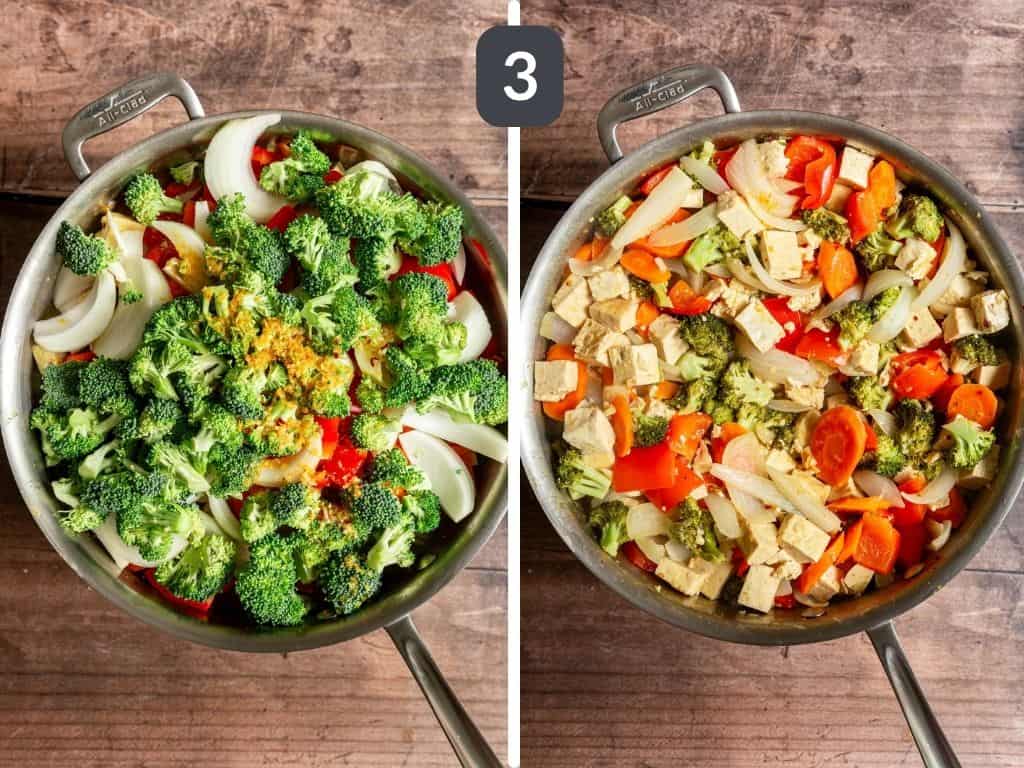 Vegan Orange Tofu Step 3 - add the vegetables.