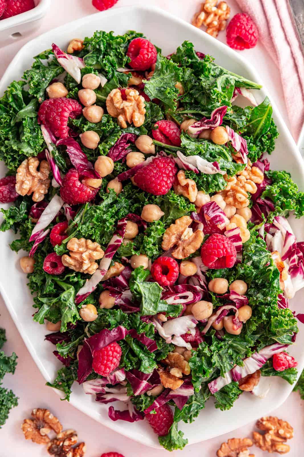Raspberry Walnut Kale Salad before dressing.