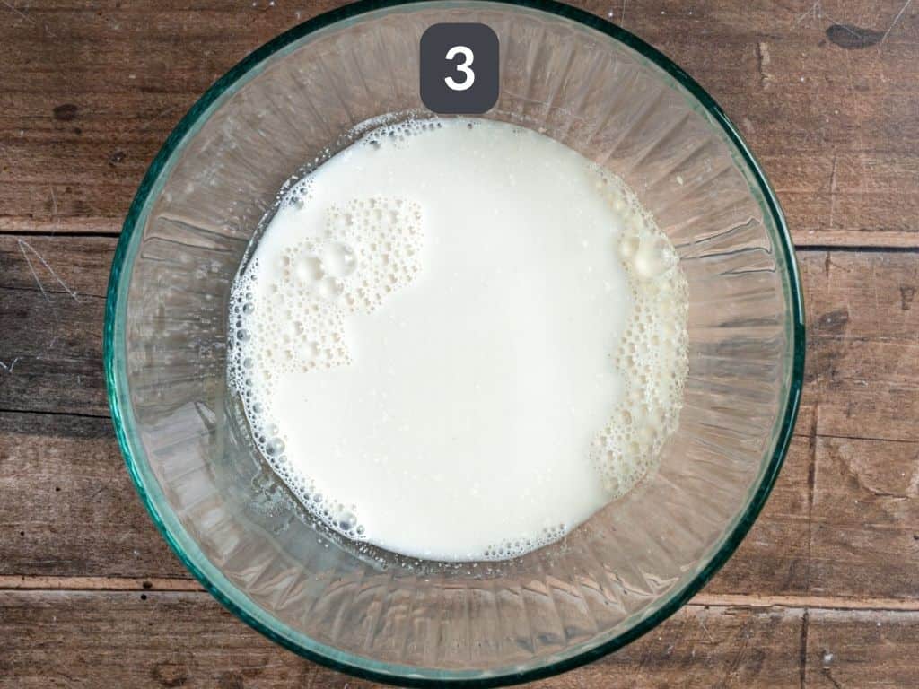 Oil-free vegan cornbread step 3 - mix the remaining milk and lemon juice.
