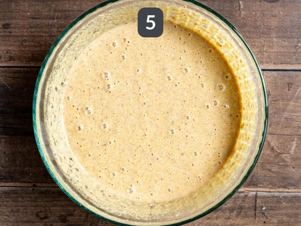 Oil-free vegan cornbread step 5 - whisk in the dry ingredients.