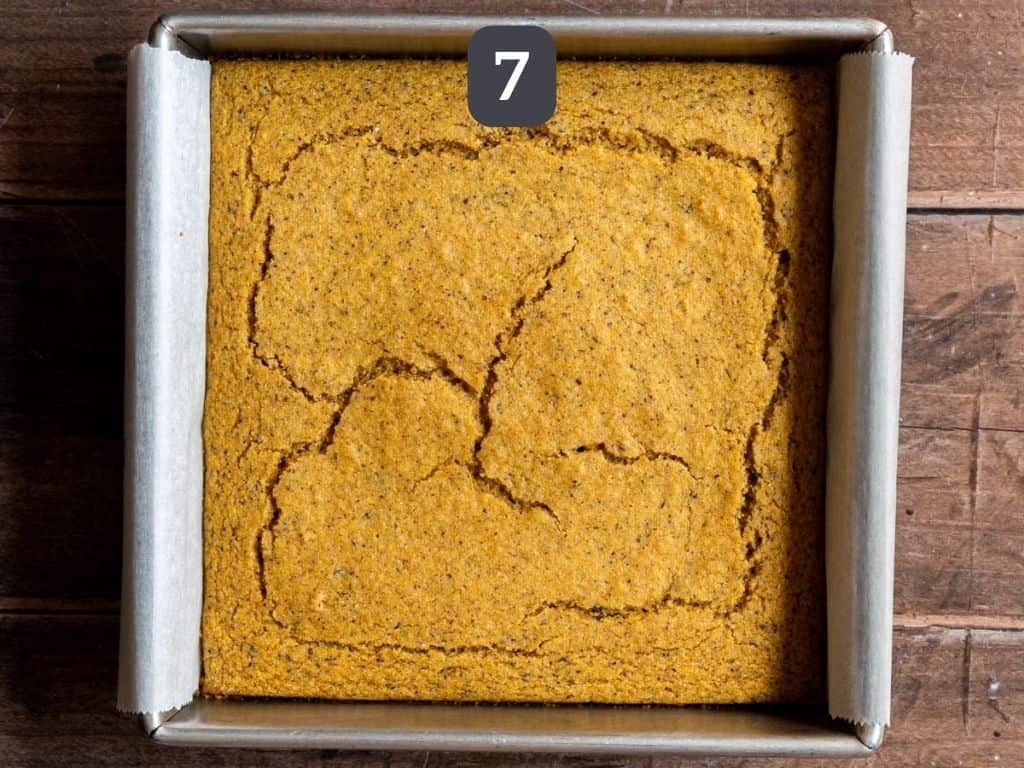 Oil-free vegan cornbread step 7 - let cool before slicing.
