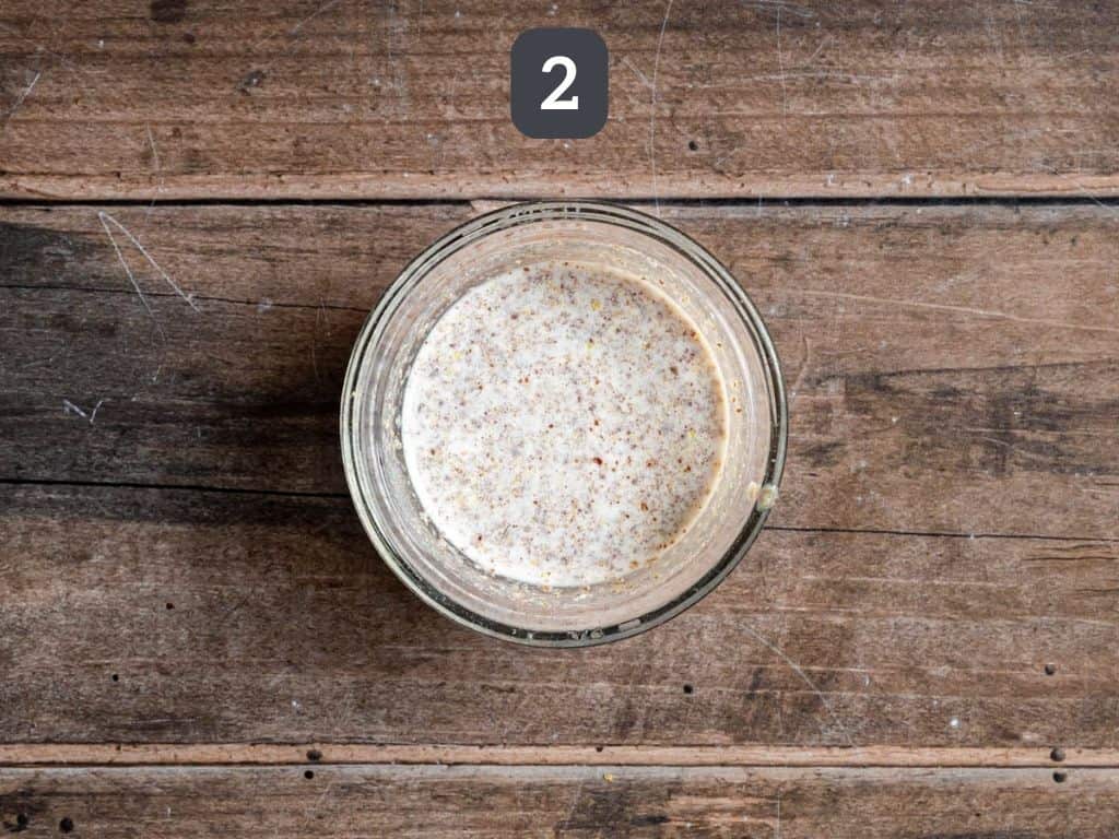 Oil-free vegan cornbread step 2 - mix the flax egg.