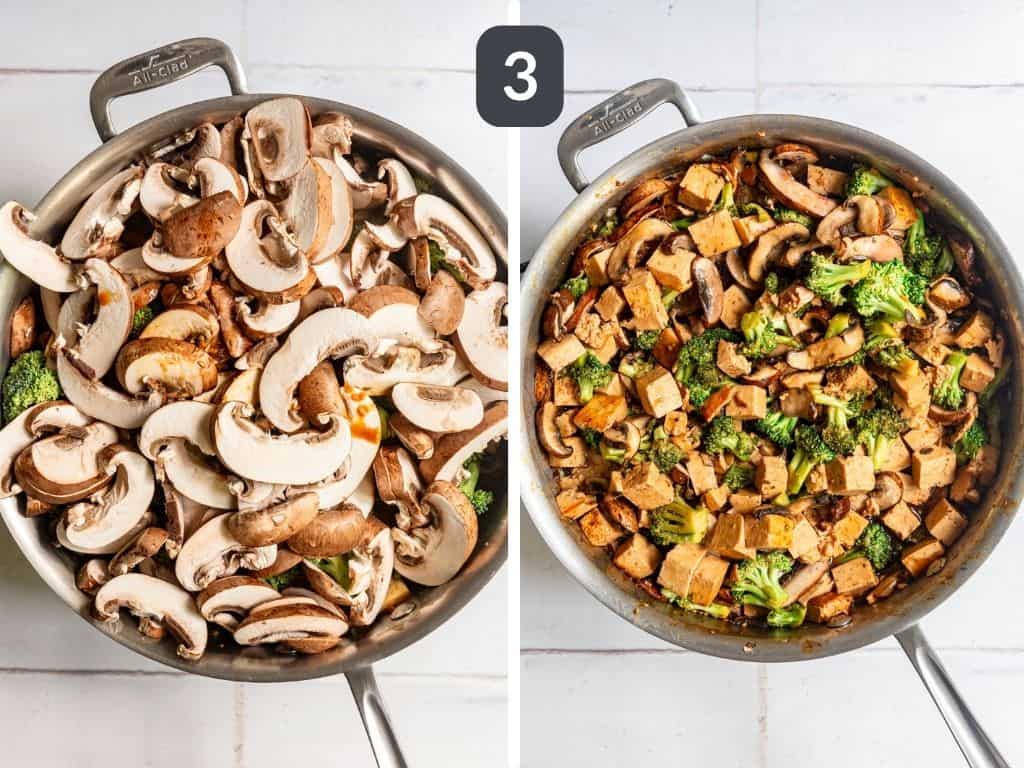Tofu Broccoli Mushroom Stir Fry Step 3 - add the mushrooms and broccoli.