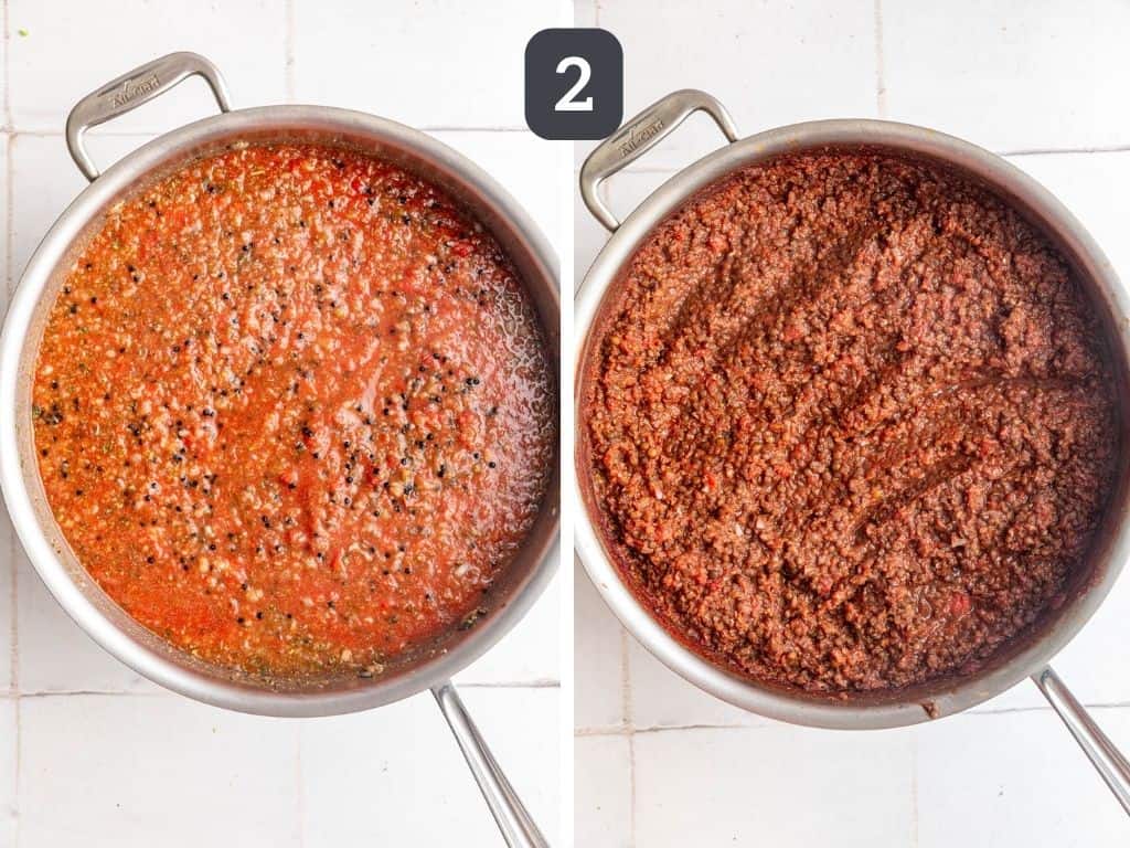 Black Lentil Bolognese Step 2 - add the remaining ingredients and simmer.