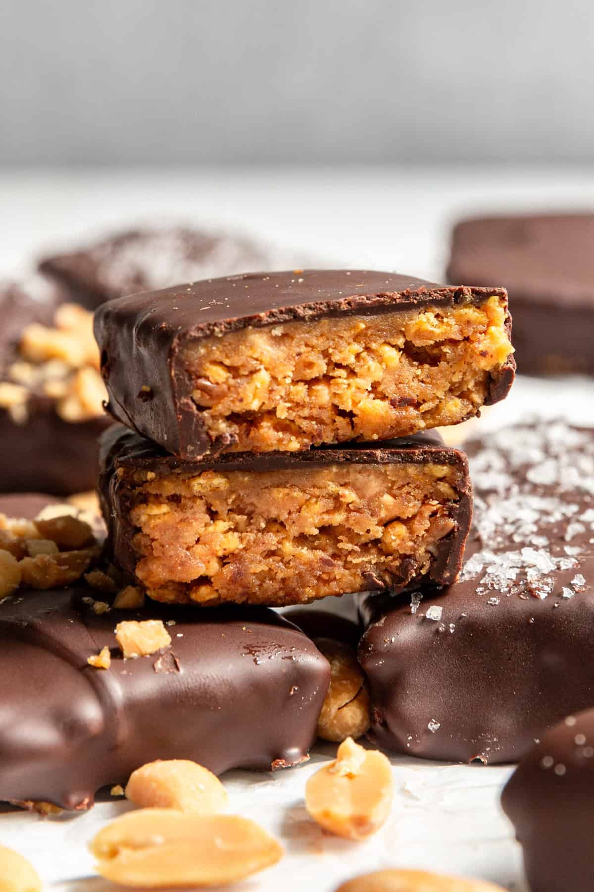 A stack of vegan butterfinger bars.