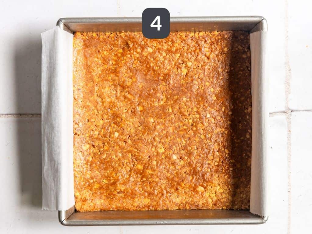 Vegan Butterfingers Step 4 - press the mixture into the pan, then freeze.
