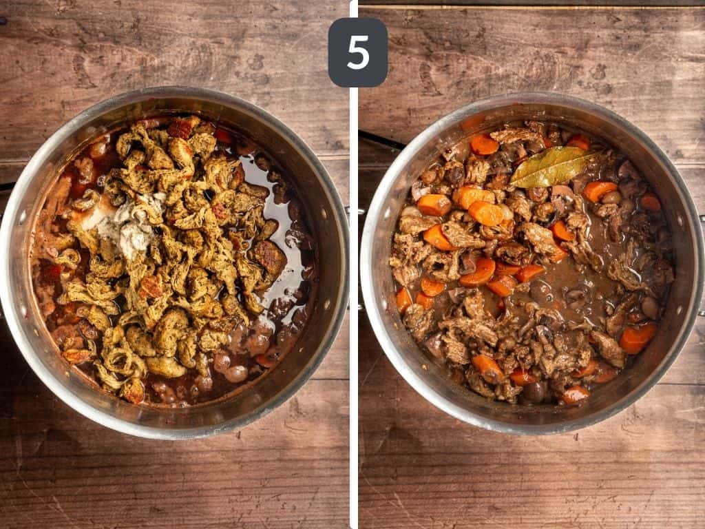 Vegan Coq Au Vin Step 5 - add the roux and chicken.