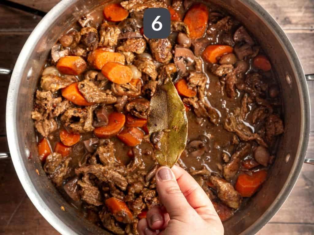 Vegan Coq Au Vin Step 6 - remove the bay leaf.