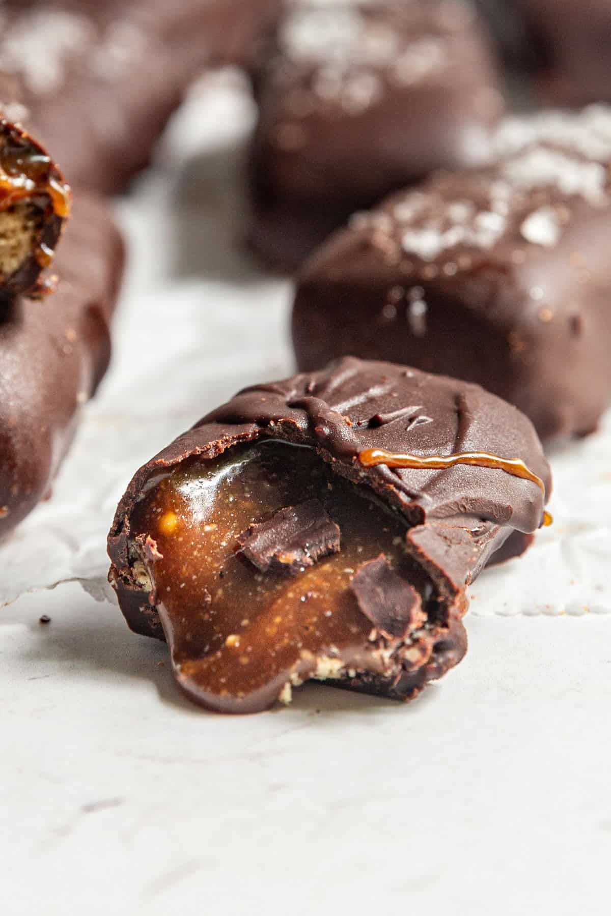 A twix bar oozing with caramel.