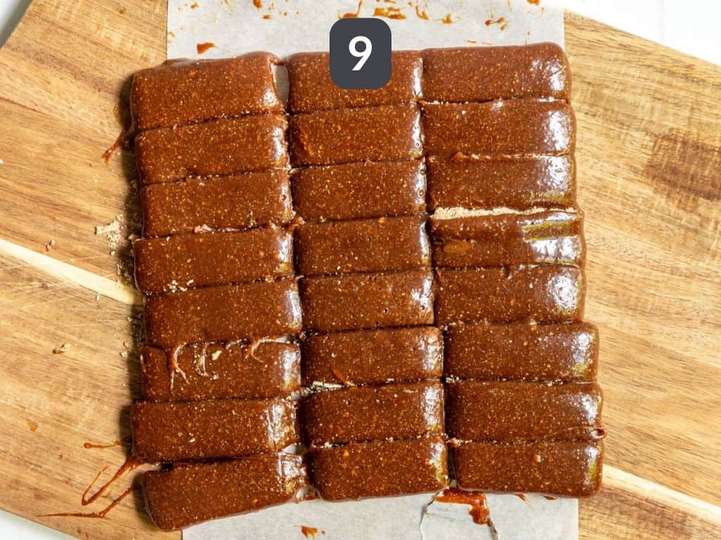 Vegan twix bars step 9 - slice the cookie and caramel into bars.