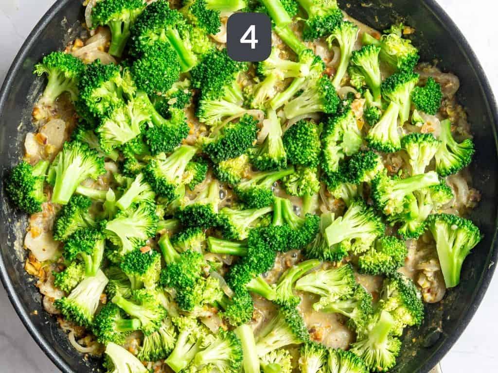 Vegan Pistachio Pasta Sauce step 4 add broccoli