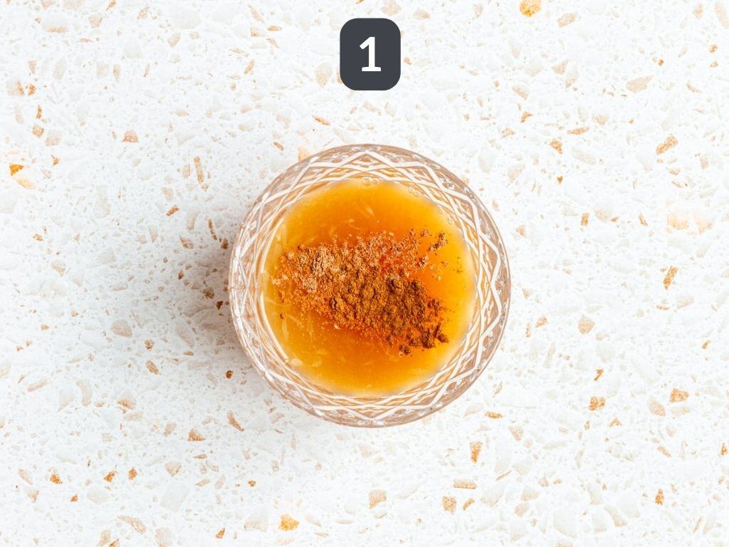 Apple Mocktail Step 1 - mix the cider, lime juice, and spices.