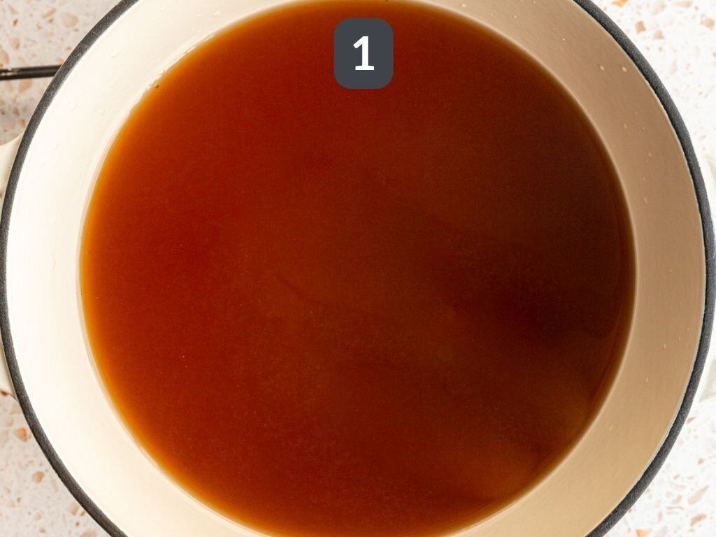 Miso soup with bok choy step 1 - heat the broth.