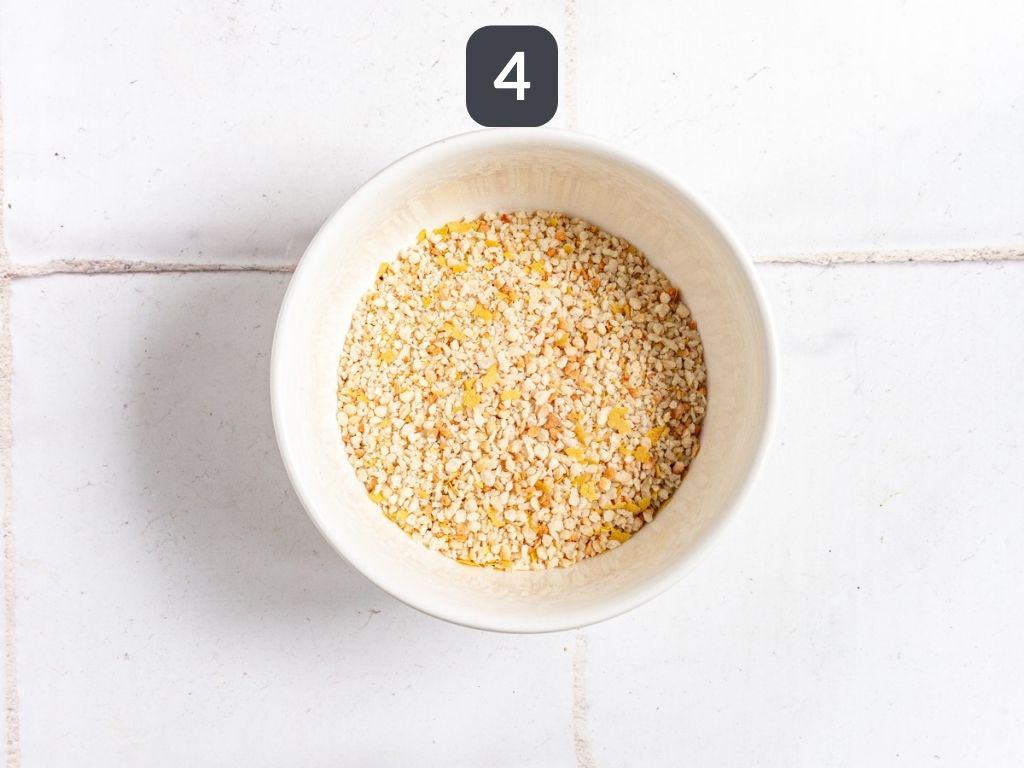 Tofu with mushroom gravy step 4 - mix the breadcrumbs