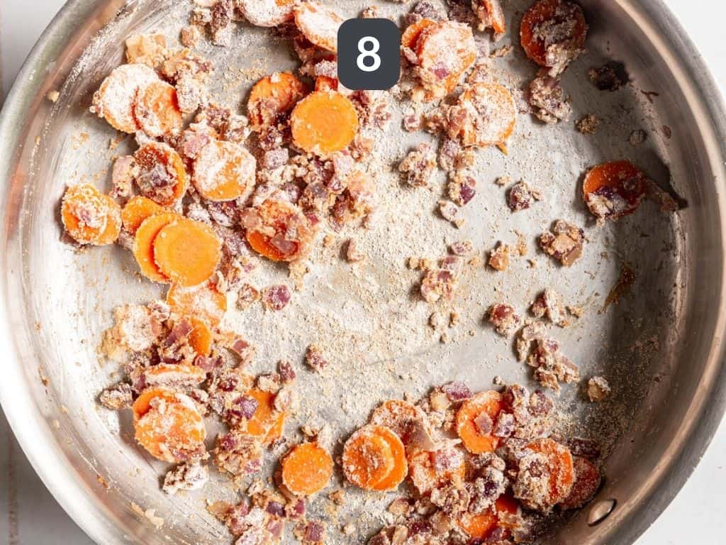 Tofu with mushroom gravy step 8 - coat with flour.