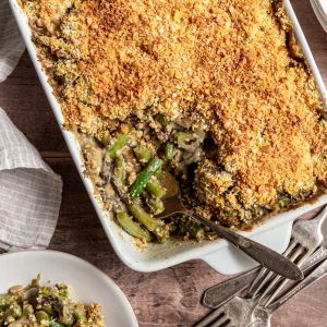 Serving a Vegan Gluten Free Green Bean Casserole.