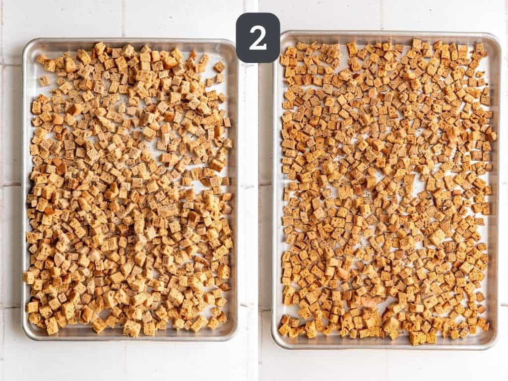 Vegan Gluten Free Stuffing Step 2 - toast the bread.