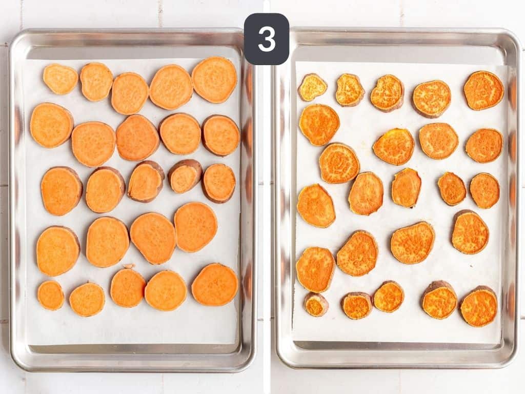 Sweet potato crostini step 3 - bake the sweet potatoes.