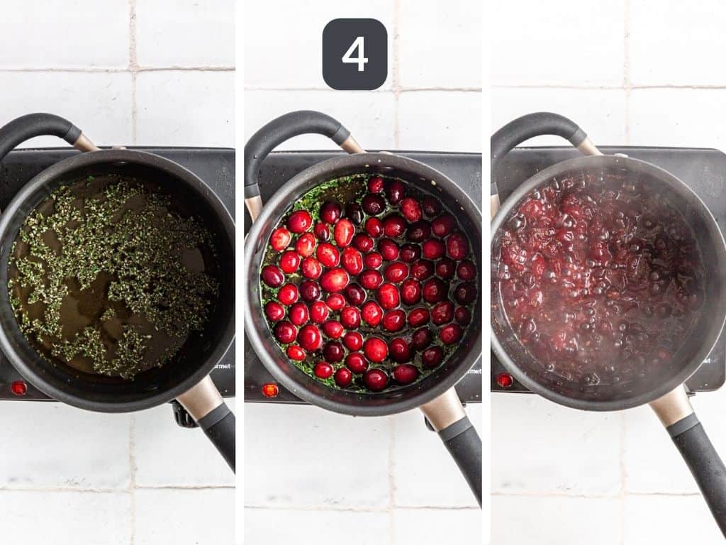 Sweet potato crostini step 4 - make the cranberry sauce.