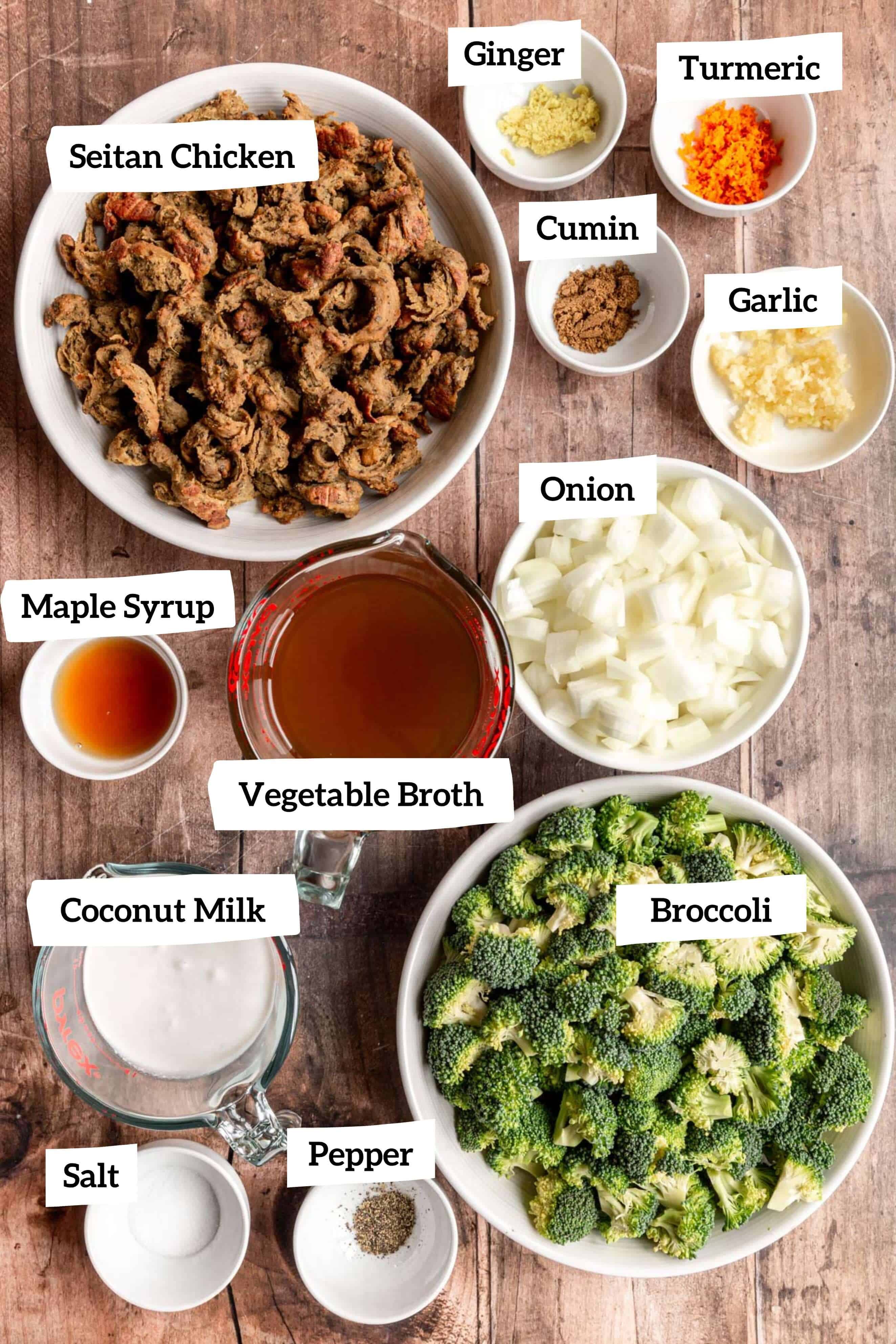 Vegan chicken curry ingredients.