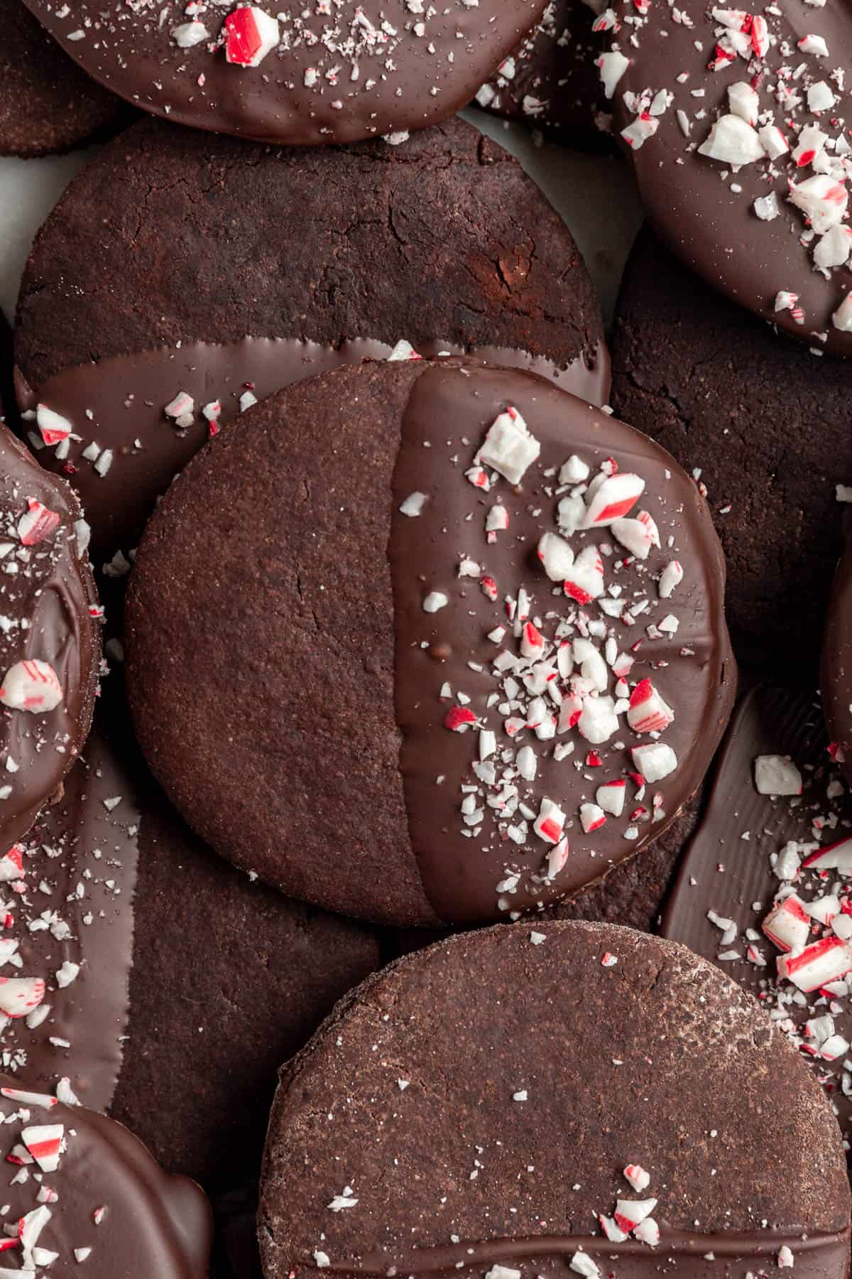 A pile of Vegan Chocolate Peppermint Cookies.